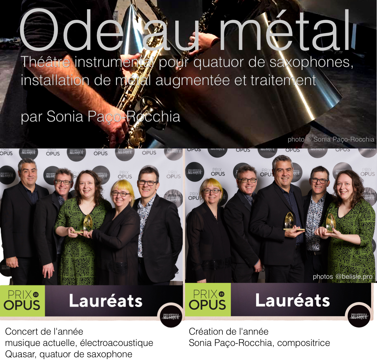 Photo de la compositrice et des musiciens avec les deux prix Opus